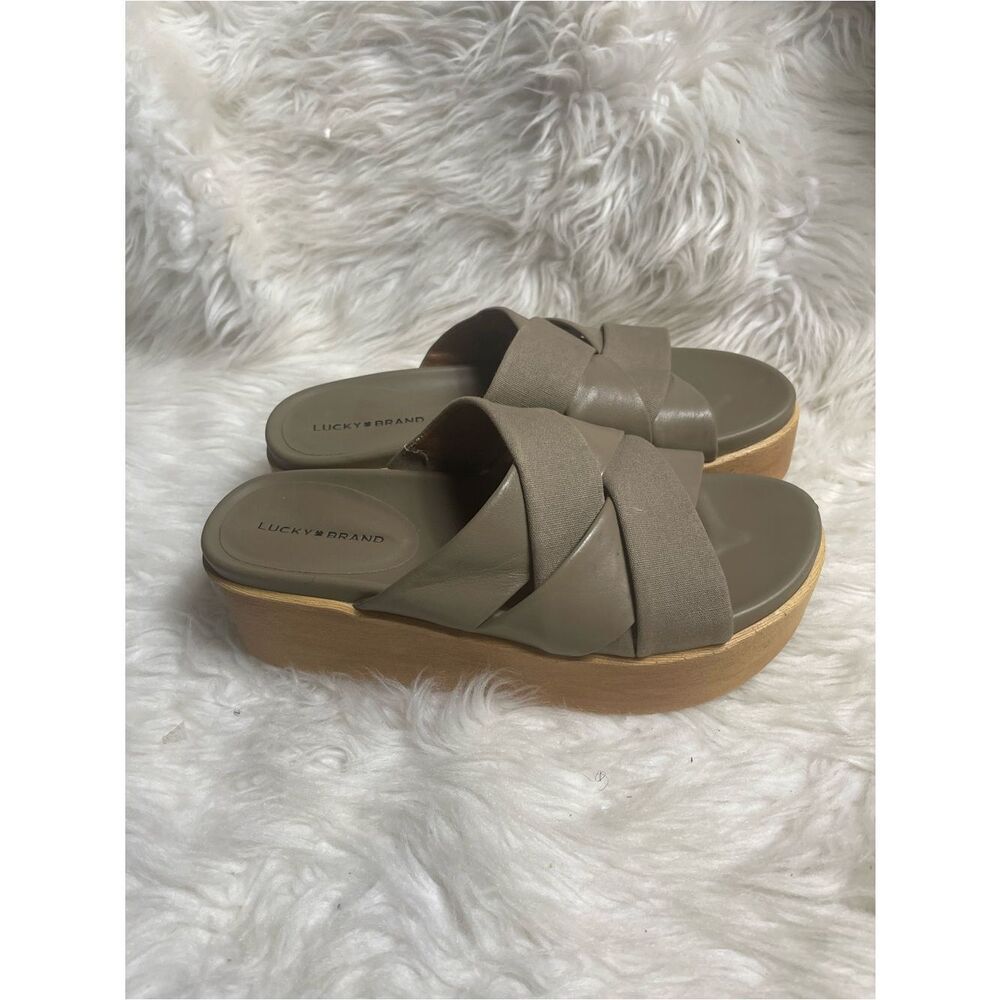 Lucky Brand Taupe Woven Platform Slide Sandals